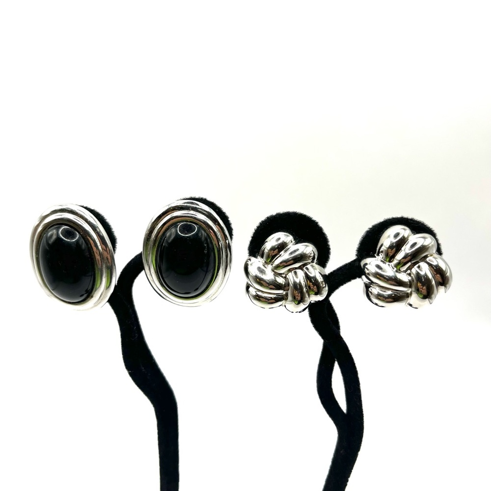 Napier Vintage Silver and Black Vintage Earrings Duo Screw Back 2 Pairs